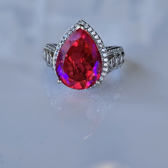 Genuine Volcanic Quartz & White Zircon Ring Sterling Silver Platinum Size 7! - Picture 10 of 13